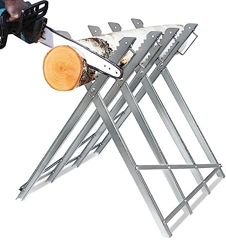 FIVMEN Sägebock Klappbar Holzsägebock Sägegestell Sägehilfe Kettensägebock Verzinkt für Kettensägen Handsägen 82x80,5x79 cm - Silber