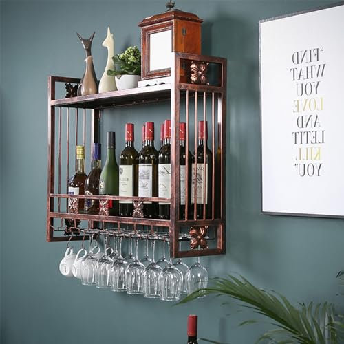 Portabottiglie sospeso, portabottiglie da Parete, portabottiglie da Parete con portabicchieri per Bottiglie, portabottiglie per Vino, portabottiglie per Vino, portabottiglie Rustico per Vino