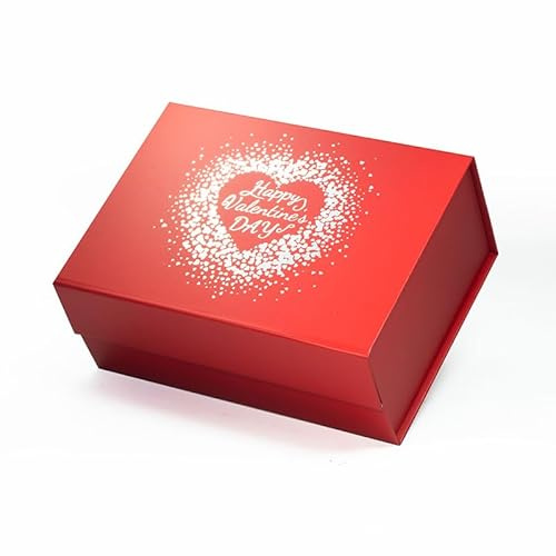 Geoto 23,5 x 17 x 10 cm, A5, tiefe Valentinstags-Geschenkbox, Herzmuster, Heißprägung, Faltschachtel für Geschenke (rot)
