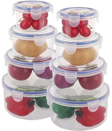 ZOFUN 8 Pcs Food Storage Containers with Lids Airtight, 300/600/1000/1500 ml Plastic Food Containers BPA Free, Round Fruit Storage Containers for Fridge, Clear Freezer Storage Boxes Dishwasher Safe