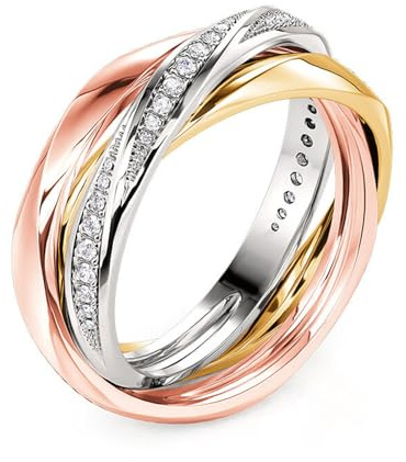 Jeulia Triple Fidget Rings for Women,Rose Gold Three Tone Stacked Band Stainless Steel Sterling Silver Interlocked Rolling Band Rings for Men Russsian Wedding Rings Size J1/2-Z,with Gift Box (A, M-½)
