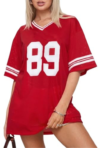 Women Y2k Jersey Shirts Short Sleeve V Neck Oversized Number Graphic T-Shirt Sport Casual Tee Tops Summer Streetwear