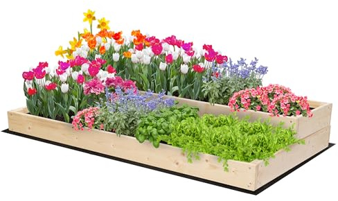 MODO24 Hochbeet Holz, 2-stufiger Pflanzkasten, Blumenkasten, Gemüsebeet, Kräuterbeet, Anzuchtkasten, mit Gartenvlies als Unterlage und Schrauben, Abmessungen 18x117x63 cm, Farbe: Natur imprägniert