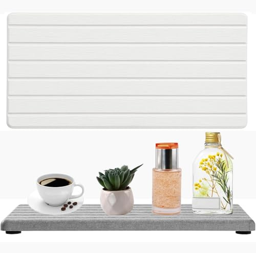 ETONSUNNY 2pcs Posavasos Diatomita Absorbentes de Agua, Piedra Absorbente de Agua para Fregadero Almohadilla Hogar Moderno, Bandeja Secado Rápido para Baño(Gris Oscuro+Blanco)