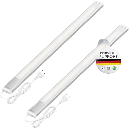 Oktaplex 2er Set Riva LED Unterschrankleuchte flach 57,5cm neutralweiß | 800lm 10,3W 230V mit Schalter Unterbauleuchte silber Küchenlicht