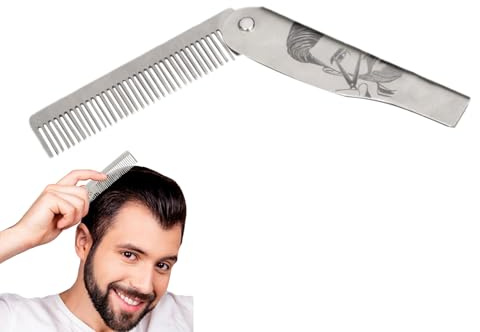 Bartkamm, Bartbürste und Kamm-Set, tragbares, faltbares Pflegewerkzeug für Männer, 201 Edelstahl, perfekt für Reisen, Zuhause und Styling, für Ehemann und Vater, 16,5 x 2,2 x 0,6 cm