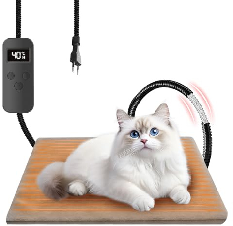 Pengrity Heizdecke Katze, Heizmatte Katze, Anti Biss Wärmedecke, wasserdichte Heizkissen mit 9 Stufen Temperatur Einstellbare und Timer, Waschbar, Wärmematte für Hund Haustier 45x45cm