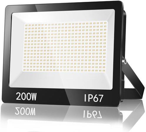 TASINUO LED Strahler Außen 200W Aussenstrahler LED Wasserdicht IP67 1 Stück | 20000LM Superhell LED Scheiwerfer 85-265V, 6500K Kaltweiß LED Fluter Außenstrahler für Garten Garage Werkstatt Hof Terrasse