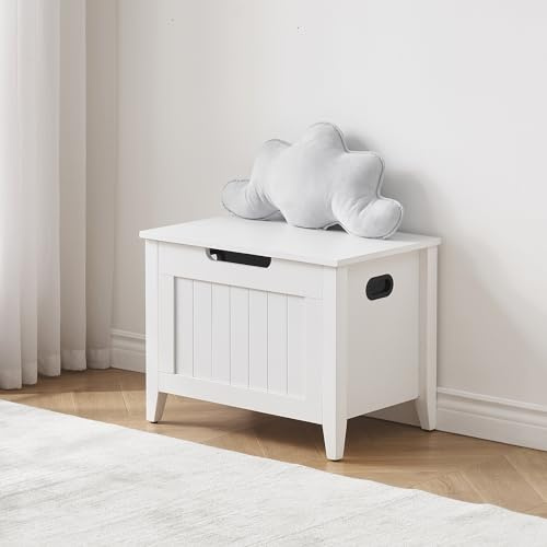 Hapihom Storage Chest, 60cm Large Storage Bench with Seat Soft Cushion & Lift Top, Farmhouse Wooden Box Trunk with 2 Safety Hinges, Shoe Bench for Hallway Entryway Bedroom Living Room