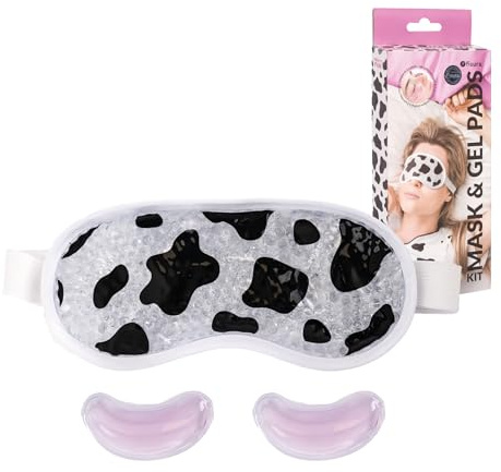 Fisura - Augenmaske und Augenpads Set “Vaca”. Rosa Kühlgelmaske zur Entspannung der Augen. Wiederverwendbare Pads gegen Tränensäcke, Augenringe und Fältchen. Originelles Selfcare-Geschenk.