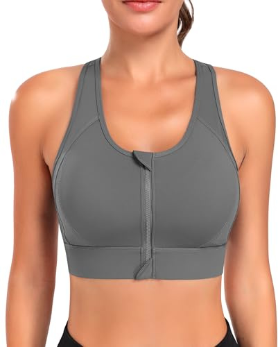 JoyGirl Zip Front Sports Bra for Women High Impact Gym Bra | Mesh Racerback, High Support, Breathable, Seamless Yoga Bra Wireless Padded Bras, for Running Fitness Workout