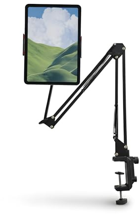 SODANY Soporte Móvil Tablet Brazo Articulado para Mesa, Pinza Ajustable 360°, Robusto. Compatible con iPad, iPhone, Webcam y Luz Anillo. Soporte Profesional para Streaming, Cocina, Grabación Cenital
