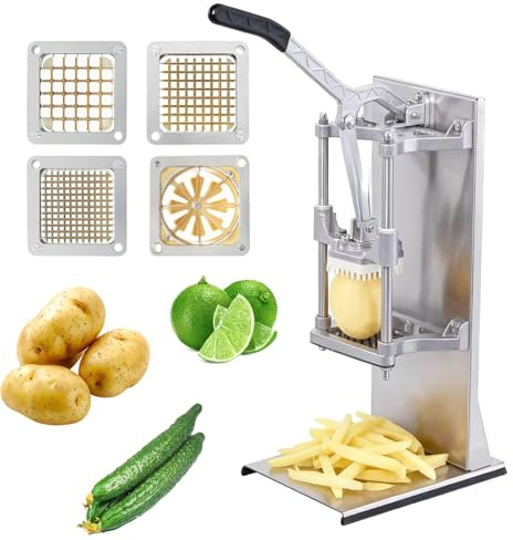 Cortador de limones y verduras 4 en 1, cortador comercial de papas fritas, 4 cuchillas, 1/2, 3/8, 1/4, 8 ranuras, for hogar, bar, restaurante. Corta en cubos, rebana y pica.