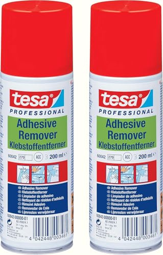 tesa ADHESIVE REMOVER - Klebstoffentferner Spray - entfernt Kleber, Etiketten und Verschmutzungen mit Fett, Teer und Harz - 200 ml (Single, 2x 200ml)