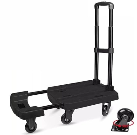 Jian1004 Sackkarre, Zusammenklappbarer Handwagen, 235 kg, robuster 6-Rad-Wagen for Umzüge und Gepäck,Klappbare Sackkarre(Black)