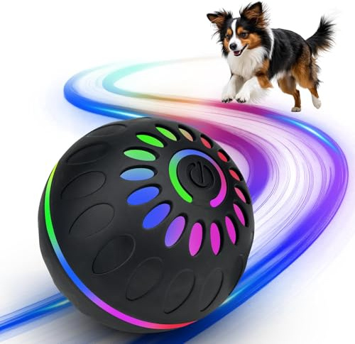 Pipihome Interaktives Hundespielzeug Ball, Hundeball Elektrisch Automatisch Rollender mit LED-Lichtern Spielball, Hundespielzeug Intelligenz für Kleine/mittlere/große Hunde, USB Wiederaufladbar