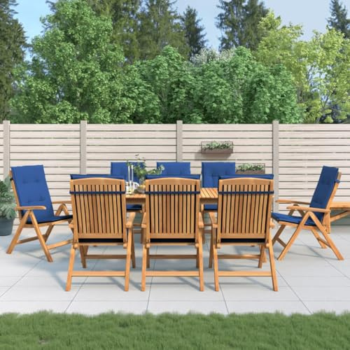 Owoxanthellate 8er Set Verstellbarer Gartenstuhl aus massivem Teak 60x74,5x104 cm klappbar mit Königsblau Gartensessel Auflage wetterfest für Terrasse Balkon und Campingplatz