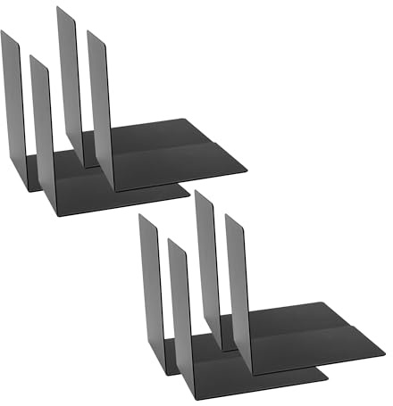 Idena 90558 - Buchstützen aus Metall in Schwarz, 8 Buchständer in der Größe 14 x 14 x 8,5 cm, Buchhalter für Bücherregale