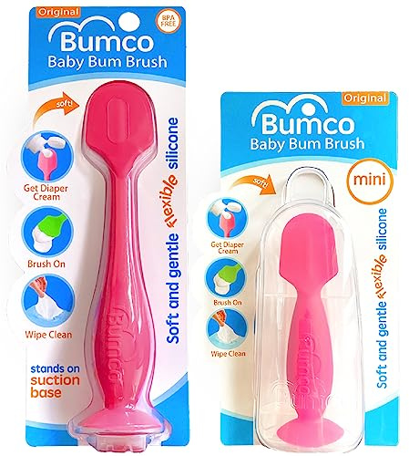 Windelcreme Spatel + Mini Baby Bum Brush für Baby Butt Creme - Windelcreme Applikator Set, Butt Spatel Baby Notwendigkeiten, Bumco Windelcreme Pinsel mit Etui, Rosa