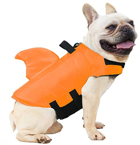 FONLAM Flytväst för Hundar Husdjur Livräddare Säkerhetsväst för Hundvalp med Hajfena Justerbar (Orange, S)