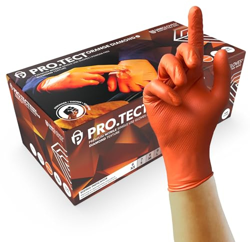 Unigloves PRO.TECT Orange HD Nitrile Disposable Gloves (GA0052) | Ultra Heavy Duty, Single Use, Multipurpose, Powder Free Gloves - Box of 100 Gloves, Orange, Size S