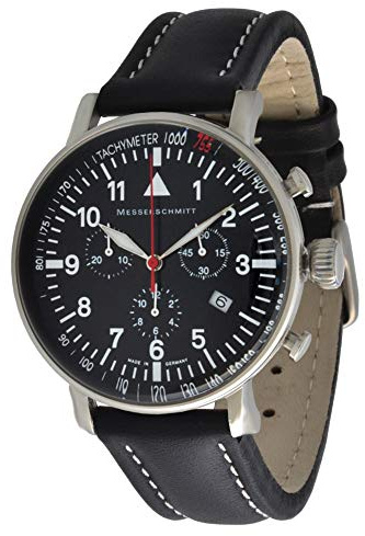 Messerschmitt Fliegeruhr Quarz Chronograph ME-755 Tachymeter Lynette Schweize Ronda 5030D Uhrwerk