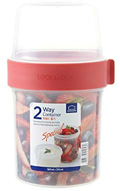 LOCK & LOCK Two-Way Plastic Cereal to Go Cup - Small Lunch Box with Screw Lid and Two Containers - 560ml & 310ml