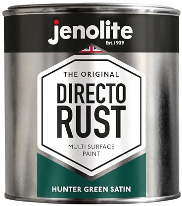 JENOLITE Directorust Satin Paint | HUNTER GREEN | Multi Surface Paint | For Use On Wood, Metal, Plastic, Ceramic & Rusted Surfaces | 1 Litre (RAL 6028)