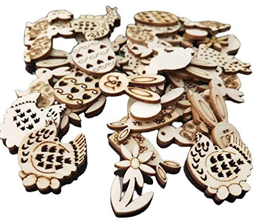 Myya 100 uova di coniglio di Pasqua in trucioli di legno intagliati ornamenti da appendere decorazioni fai da te