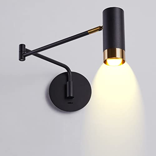 Schwarz Schlafzimmer Wandleuchte mit Schalter, Retro Innen Wandlampe Verstellbar 2 Langer Arm Wandspot Bettlampe Wand-Leselampen Schwenkbar Metall Schirm E27 Wandbeleuchtung Vintage Industriallampe