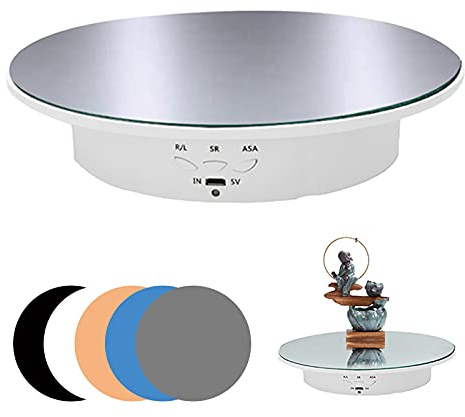 CDIYTOOL Motorisierter Plattenspieler-Präsentationsständer, 90–180–360 Grad, elektrischer Display-Ständer, 8 kg Tragkraft, 20 cm Durchmesser, mit 5 PVC-Hintergründen (weiß)
