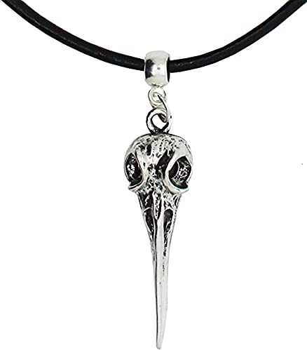 Silver Knight Raven Skull Waxed Cord Unisex Necklace Silver Bird Skull Adjustable Choker Goth Halloween Fancy Dress Bellatrix Lestrange Inspired Necklace, silver and black, cord adjusts 18 to 20''