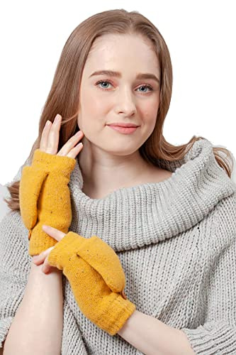 Be Your Own Style BYOS Women's Winter Speckled Cozy Fleece Lined Flip Top Convertible Knit Gloves