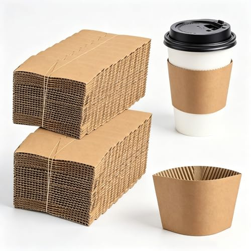 Frcctre 300 Pack Kraft Coffee Cup Sleeve, Brown Disposable Corrugated Cardboard Paper Jackets, Kraft Cup Sleeves for Espresso Hot Coffee Milk Tea Beverage Insulator and Hand Protection