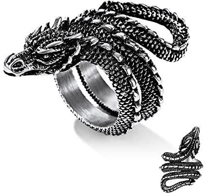 Bestyle Drachenkopf Ring Rock Punk Goth Biker Wikinger Massiv für Herren Modeschmuck Daumenring Dragons Geschenk Gold 71.28(23.1)