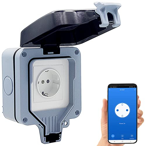 Luminea Home Control WLAN Aussensteckdose: Outdoor-WLAN-Aufputzsteckdose, Sprachsteuerung, Verbrauchsmesser, App (Steckdose, Steckdosen Zeitschaltuhr, Weihnachtsbaumbeleuchtung)