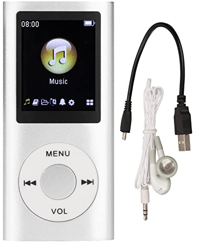 MP3 Lecteur de Musique Audio Multifonctionnel élégant sans Perte avec écouteurs, écran LCD Mince de 1,8 Pouces Lecteur de Musique Portable MP3, Prise en Charge de la Carte(Argent)