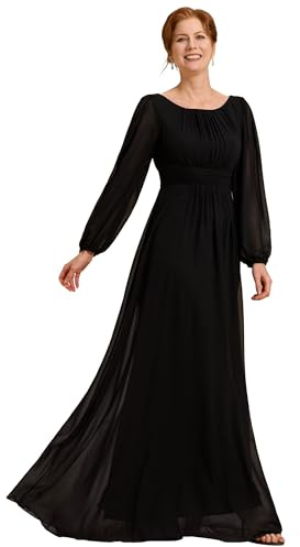 Ever-Pretty Damen Ballkleider Lange Ärmel Chiffon Rundkragen Ärmellos Elegant ES0106B | Rundhalsausschnitt, bodenlang, A-Linie, gesmokte Taille, Brautmutterkleider, Brautjungfernkleid, Abendkleid