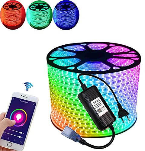 H+H Leipzig 20 Meter 230V 5050 SMD 60LEDs/M Mehrfarbig RGB LED Strip Streifen Lichtband Lichtleiste Lichtschlauch mit IP20 WiFi Netzteil Controller (ohne Fernbedienung)