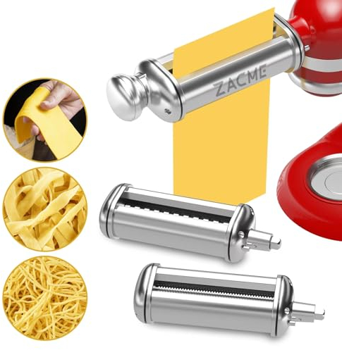 3PCS Pasta Maker Attachment for All Kitchenaid Stand Mixers, Stainless Steel Pasta Attachments Include Spaghetti Cutter & Fettuccine Cutter, Pasta Roller with 8 thickness knob