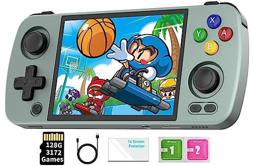 RG405M Retro Handheld Game Console , Aluminum Alloy CNC Android 12 System Support Google Play 4.0 Inch IPS Touch Screen with 128G TF Card 3172 Games (Gray)