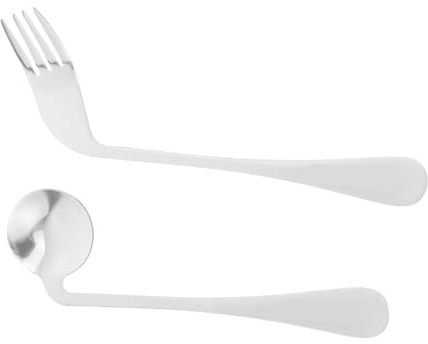 FOMIYES Fourchette Coudée Et Cuillère Inclinée En Acier Inoxydable Ustensiles Ergonomiques Pour Aide À L'Alimentation Personnes Âgées Mobilité Réduite Léger Confortable