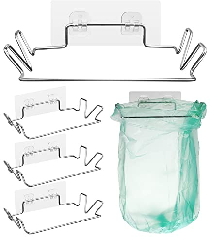 Alipis Stainless Steel Wall Mounted Garbage Bag Holder - Space Saving Design for Kitchen Bathroom and Utility Rooms Easy Installation with Wall Stickers