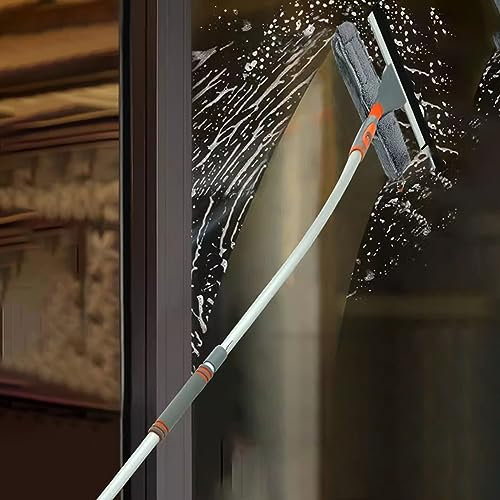 Limpiacristales Limpiador de Ventanas Kit de lavado de ventanas con palo de extensión, 2 en 1 diseño plegable ventana escobilla de goma Herramienta de limpieza, ventana al aire libre de vidrio solar d