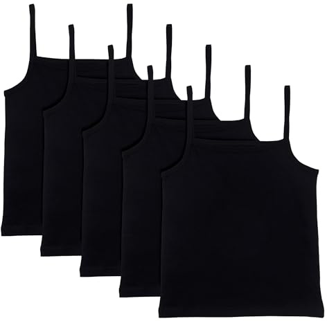 The Essentials Wardrobe Girls TEW 5 Pack Cami Vests - 10/11 YRS - Black