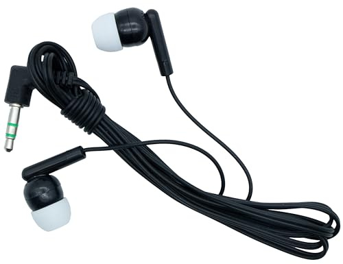 M&E - Pack Auriculares Desechables 100 uds - Auriculares con conexión Jack 3.5mm - Presentación en Bolsas Individuales Eco-Friendly para máxima higiene - Color Negro- Silicona Blanca
