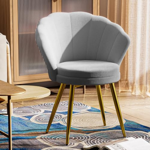 PIPIPOXER Muschel Stuhl, Schminktisch Stuhl aus Samt,Sessel Wohnzimmer mit Blütenblätter Rückenlehne,Schminkstuhl für Schlafzimmer/Schminkzimmer, Gray