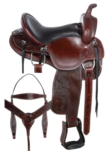 Westernsattel ST-WLS-001 Rennpferd Pleasure Trail Floral Tooled Leder Rodeo Cowboy Tack Set (33 cm Sitz)