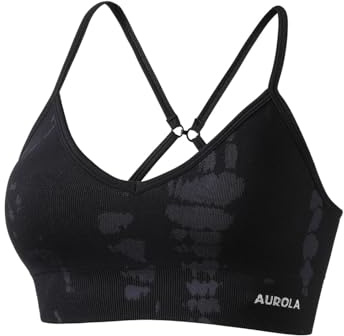 AUROLA Serpent Seamless Sports Bras for Women,Backless Padded Strappy Workout Gym Yoga Crop Tops,Black,M