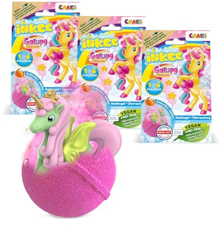 INKEE Surprise Pack de 3 Bombas De Baño con Sorpresa De Galupy Unicorn, Bomba de Baño para Niñas con figura 3D de Unicornio, Aroma a Caramelo